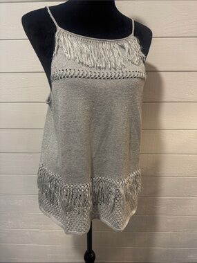 TOWNSEN- Silver Fringe Knit Camisole Top - Women MEDIUM